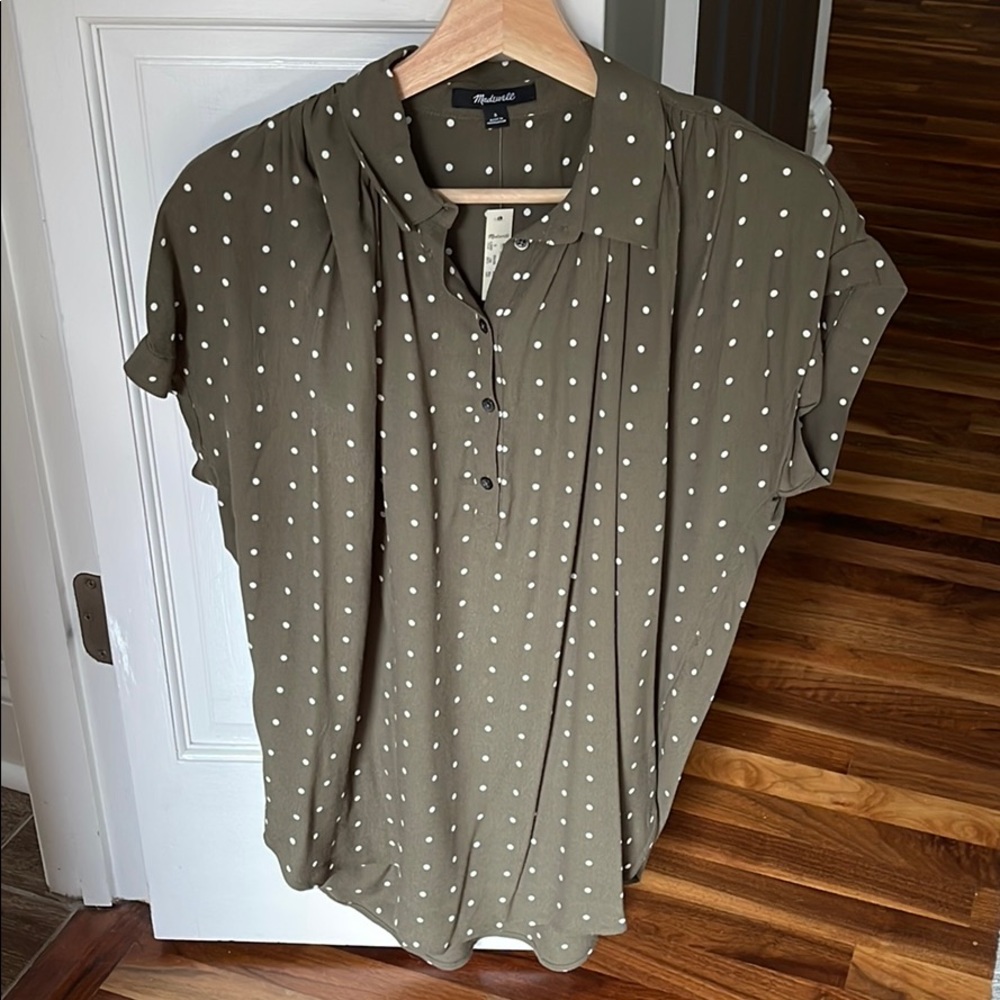 Madewell green polka dot shirt